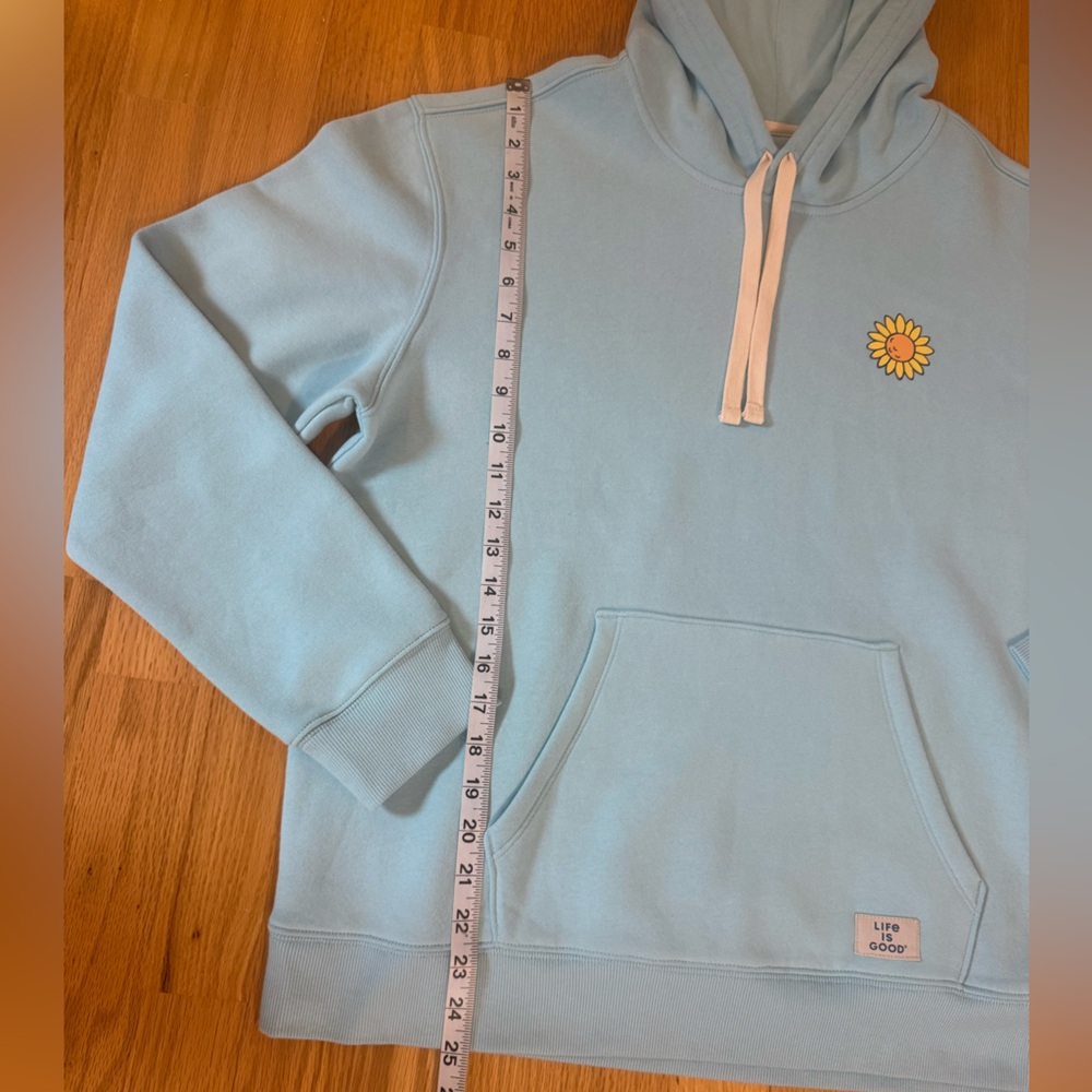 NWOT Life Is Good Fleece Hoodie Pullover Sunflower Light Blue Women’s Large - Picture 10 of 12